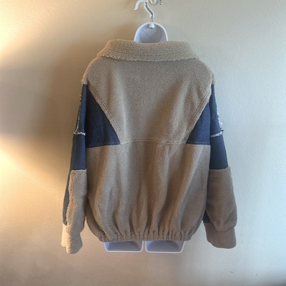 BiBi Half Zip Fleece Denim Pullover Size Large Latte Long Sleeve Pockets - Picture 9 of 14